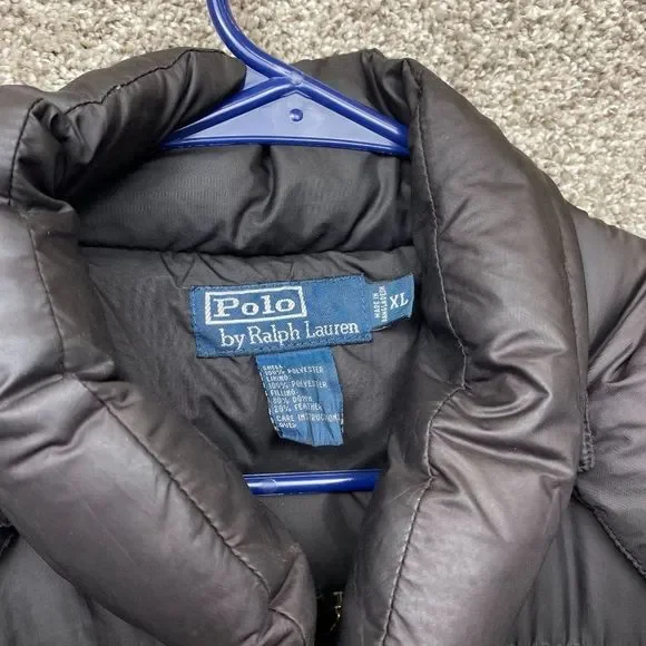 Ralph Lauren Polo Down Puffer Winter Jacket Mens XL Black Full Zip Snap Hood - Picture 6 of 11